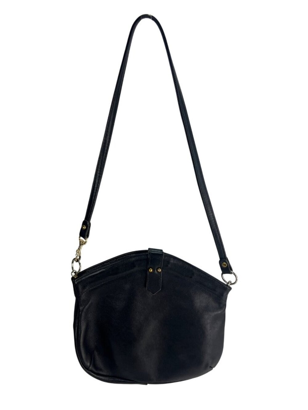 VTG Daveys Black Leather Shoulder Bag With Detachable Strap And Gold-Tone Accent